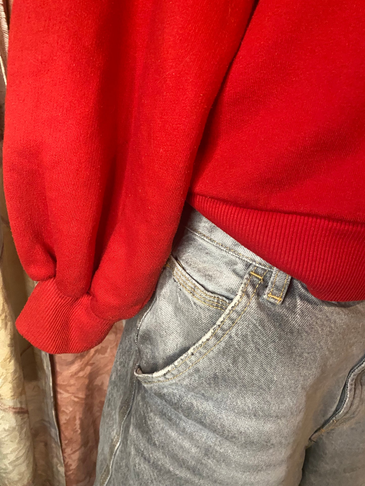 Red off-shoulder sweater