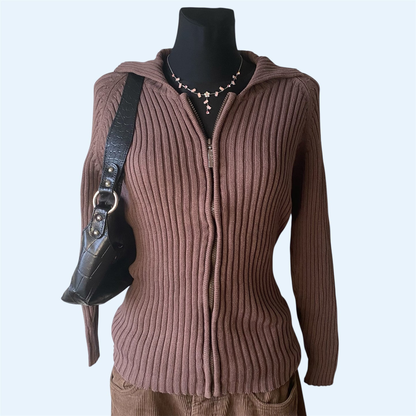 Brown knit zip-up jacket