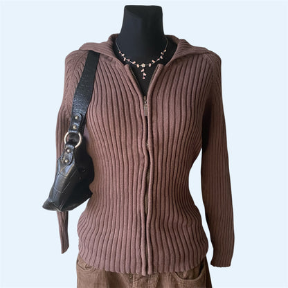 Brown knit zip-up jacket