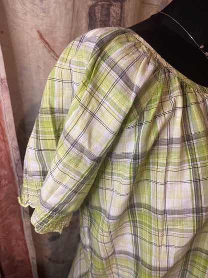 Green plaid blouse