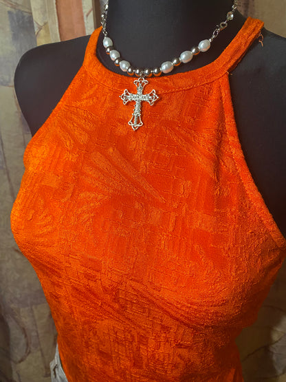 Orange patterned tank top