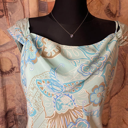 Vintage blue flowery midi jellyfish dress