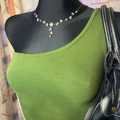 One-shoulder olive green top