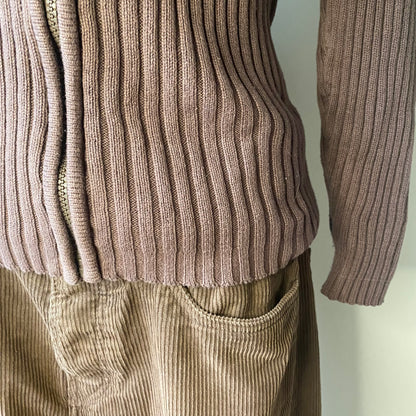 Brown knit zip-up jacket