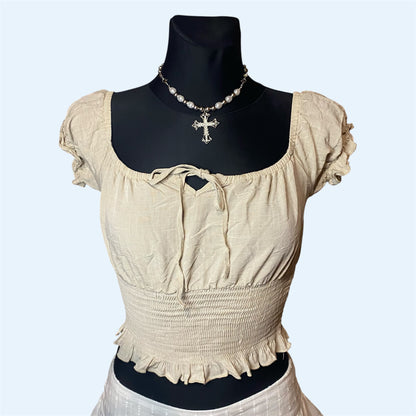 Beige babydoll crop top