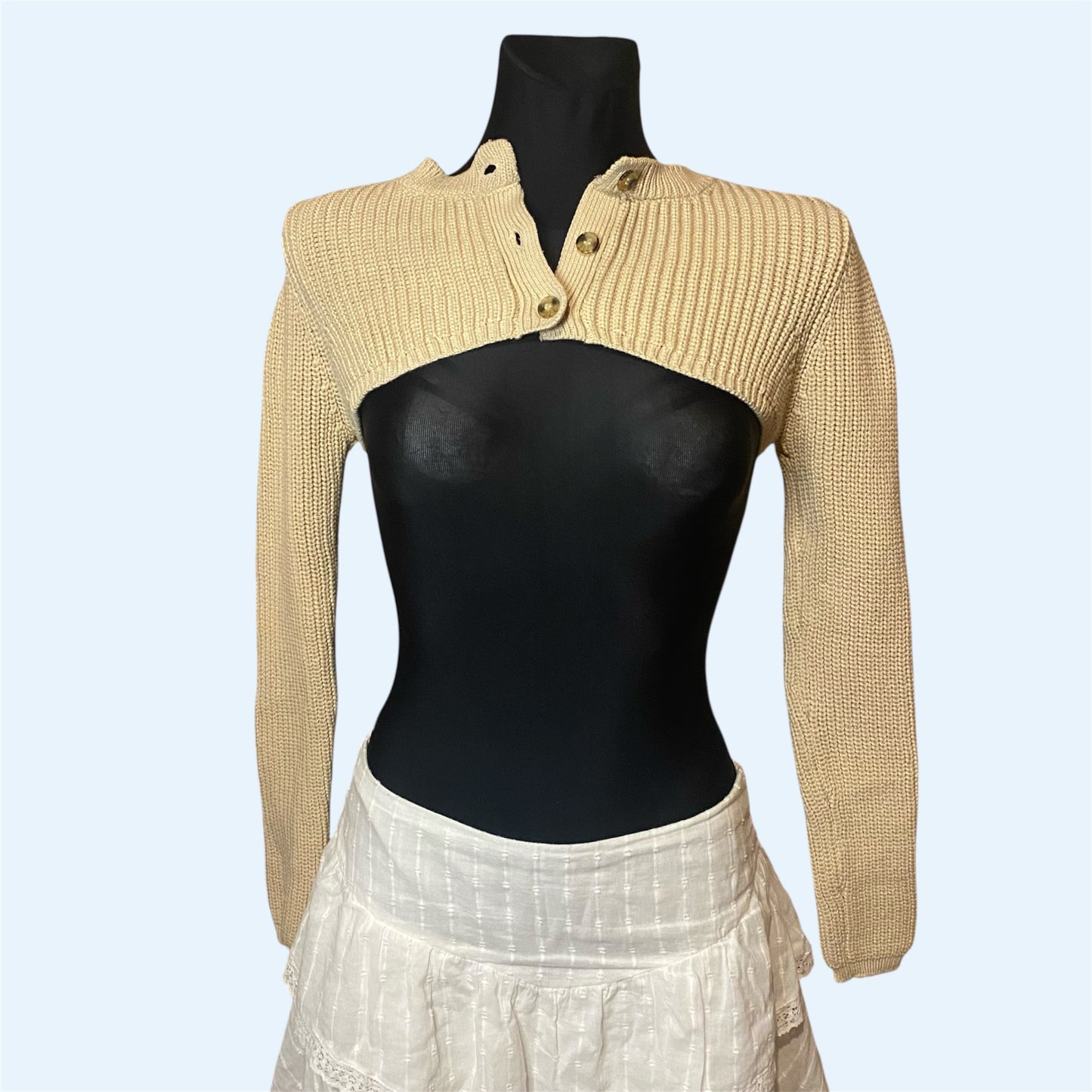 Beige long sleeve cover-up top