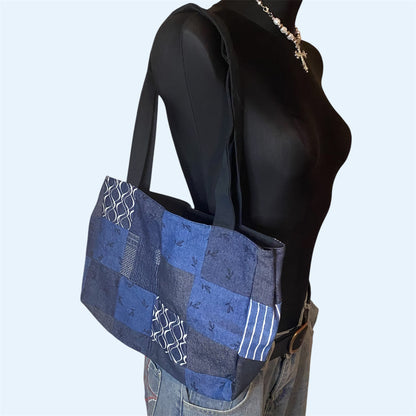 Vintage blue patchwork shoulder bag