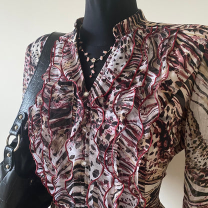 Vintage patterned and ruffled blouse