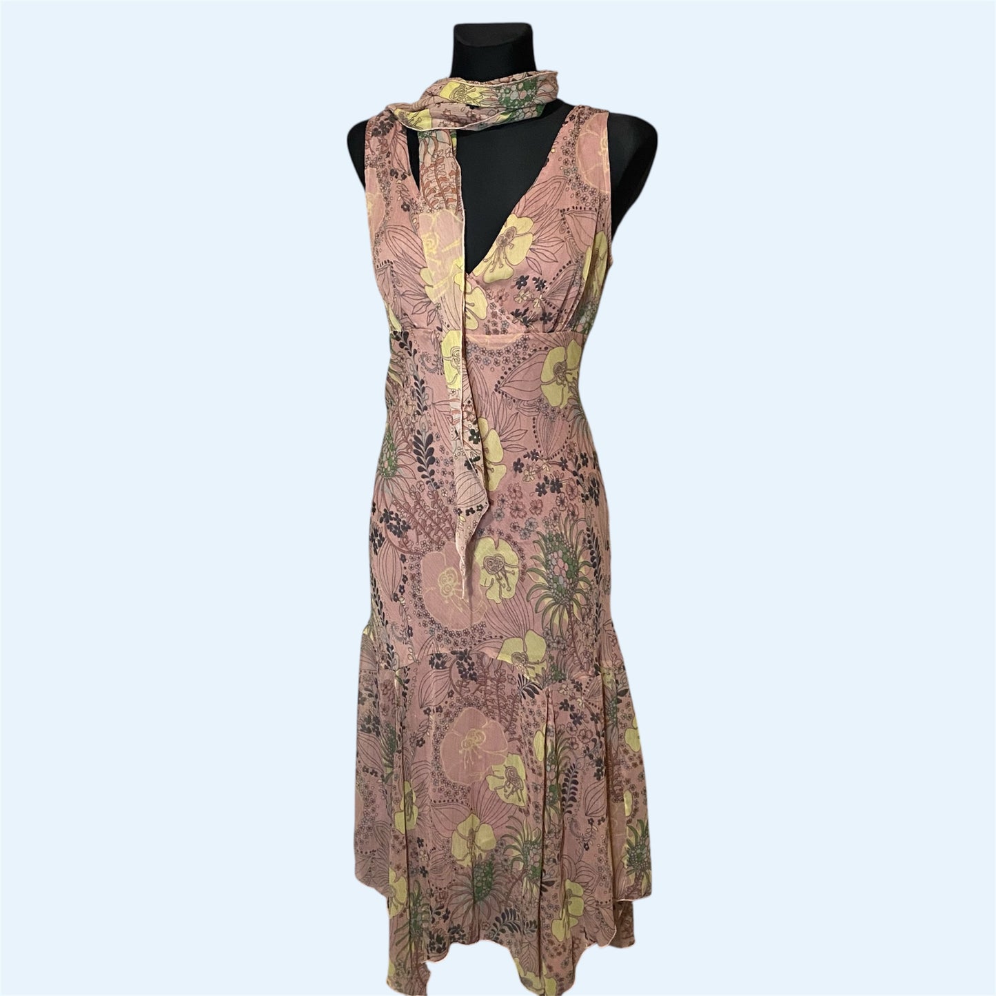 Vintage pink floral midi dress