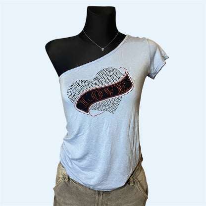One shoulder baby blue y2k top