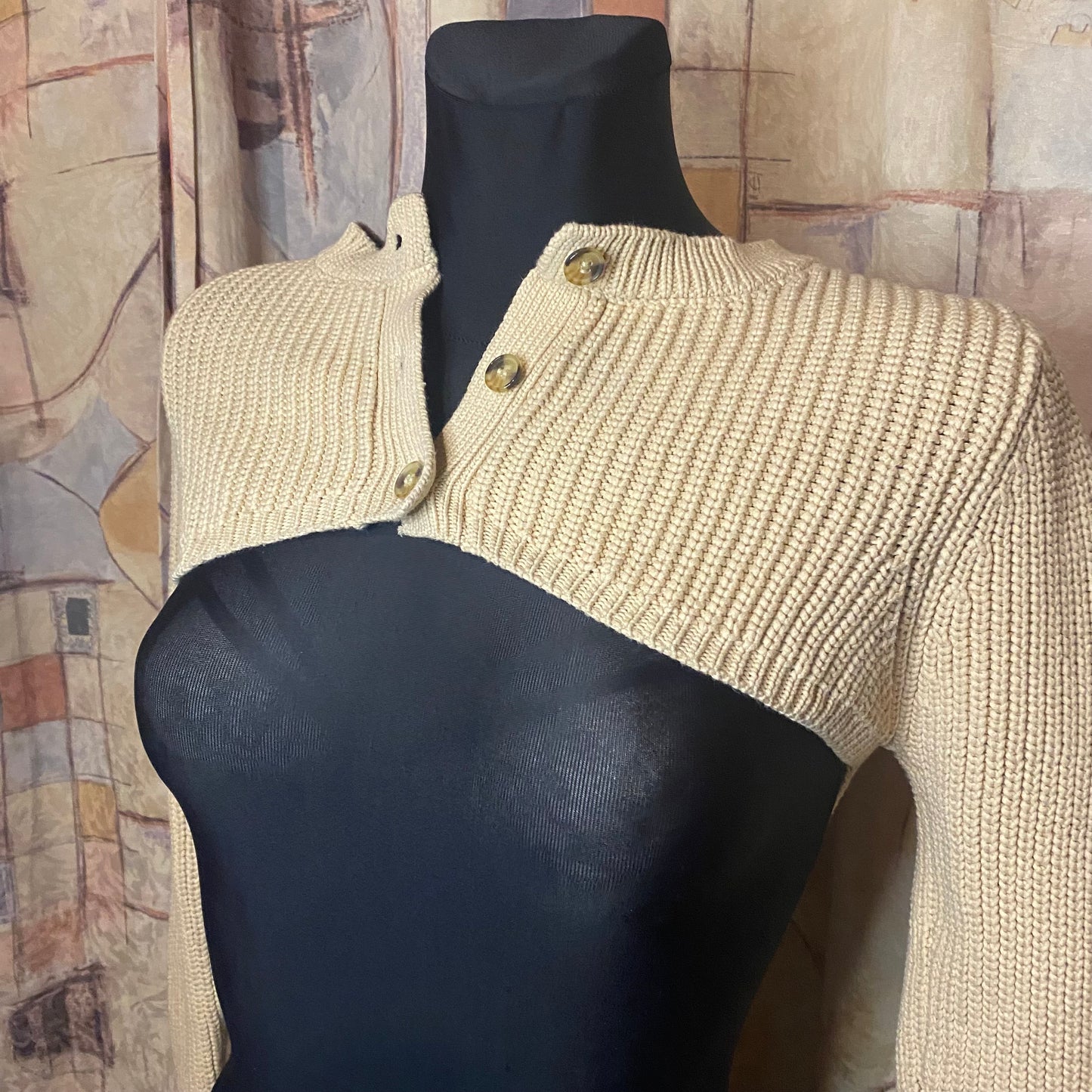 Beige long sleeve cover-up top