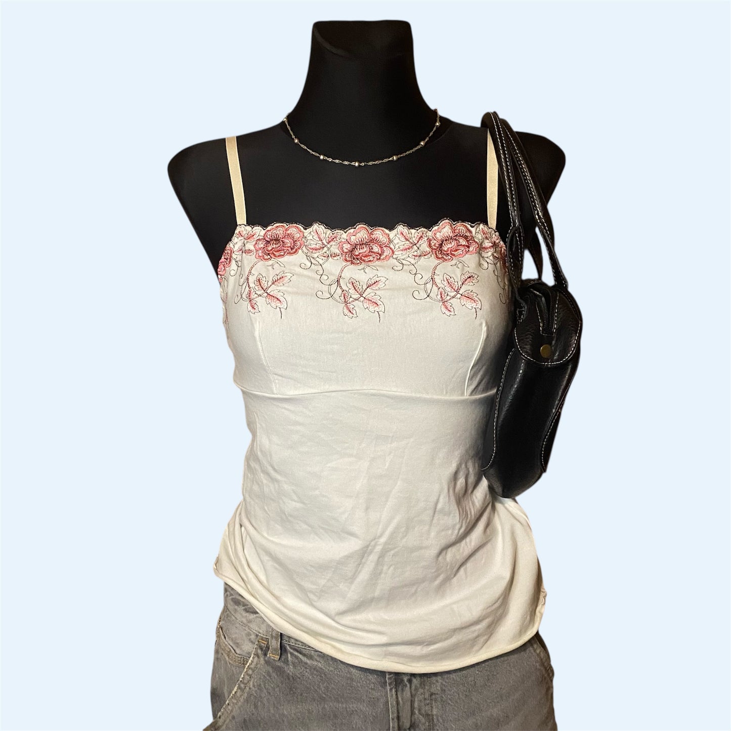 White and pink floral top