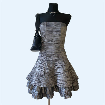 Vintage grey strapless dress