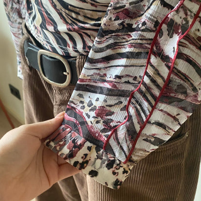 Vintage patterned and ruffled blouse