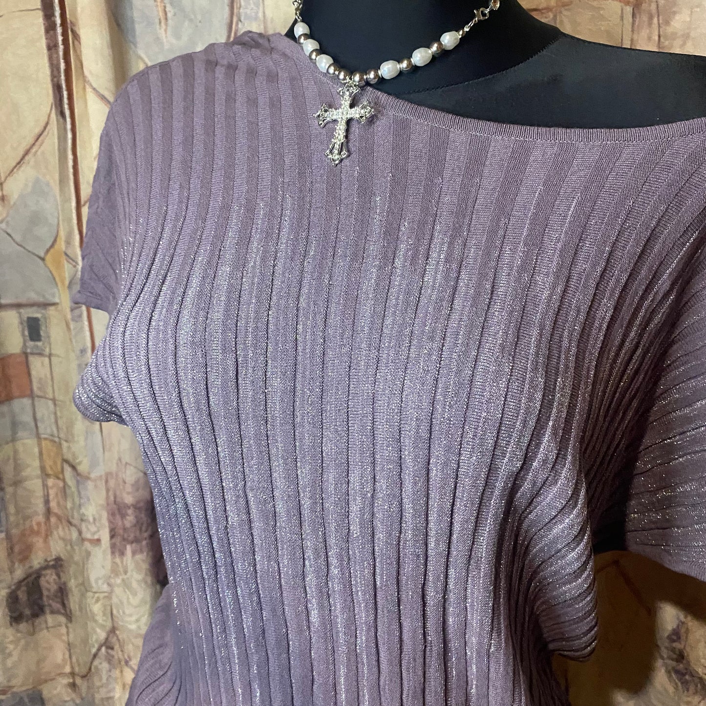 Vintage look purple off-shoulder blouse