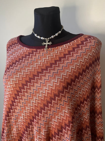 Burgundy and pink poncho