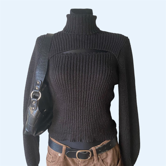 Black cutout turtleneck sweatshirt