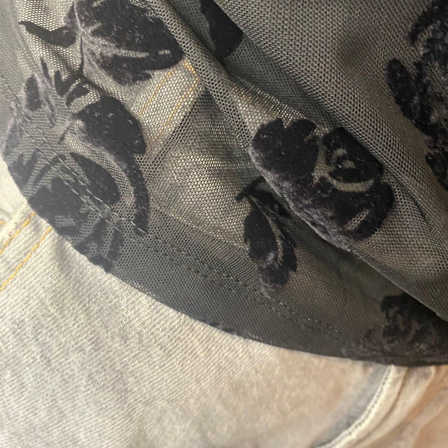 Off-shoulder floral mesh top