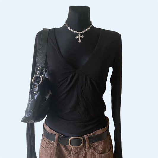 Black v-neck long-sleeve top