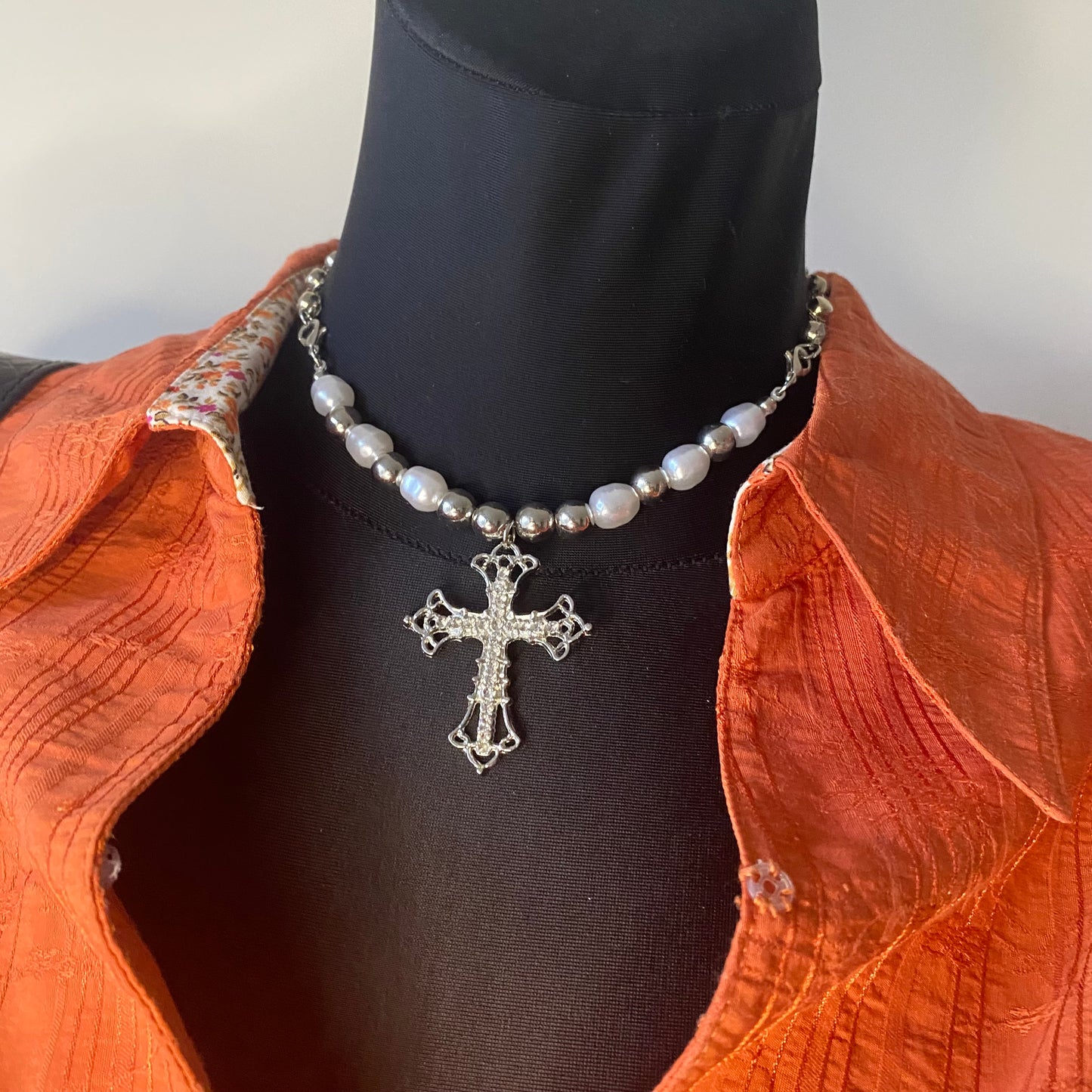 60s style vintage button-up orange blouse