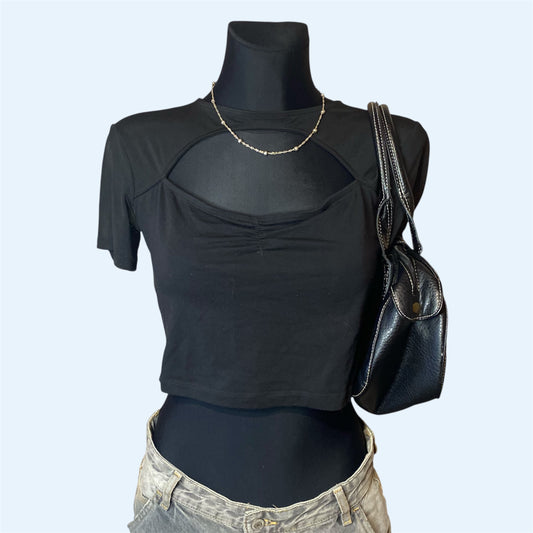 Black top with mesh sleeves