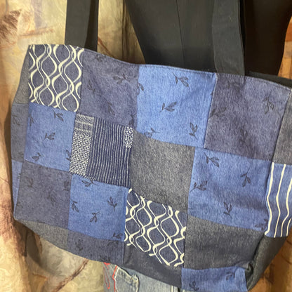 Vintage blue patchwork shoulder bag