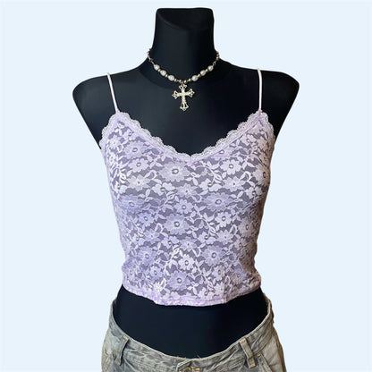 Lilac floral mesh top