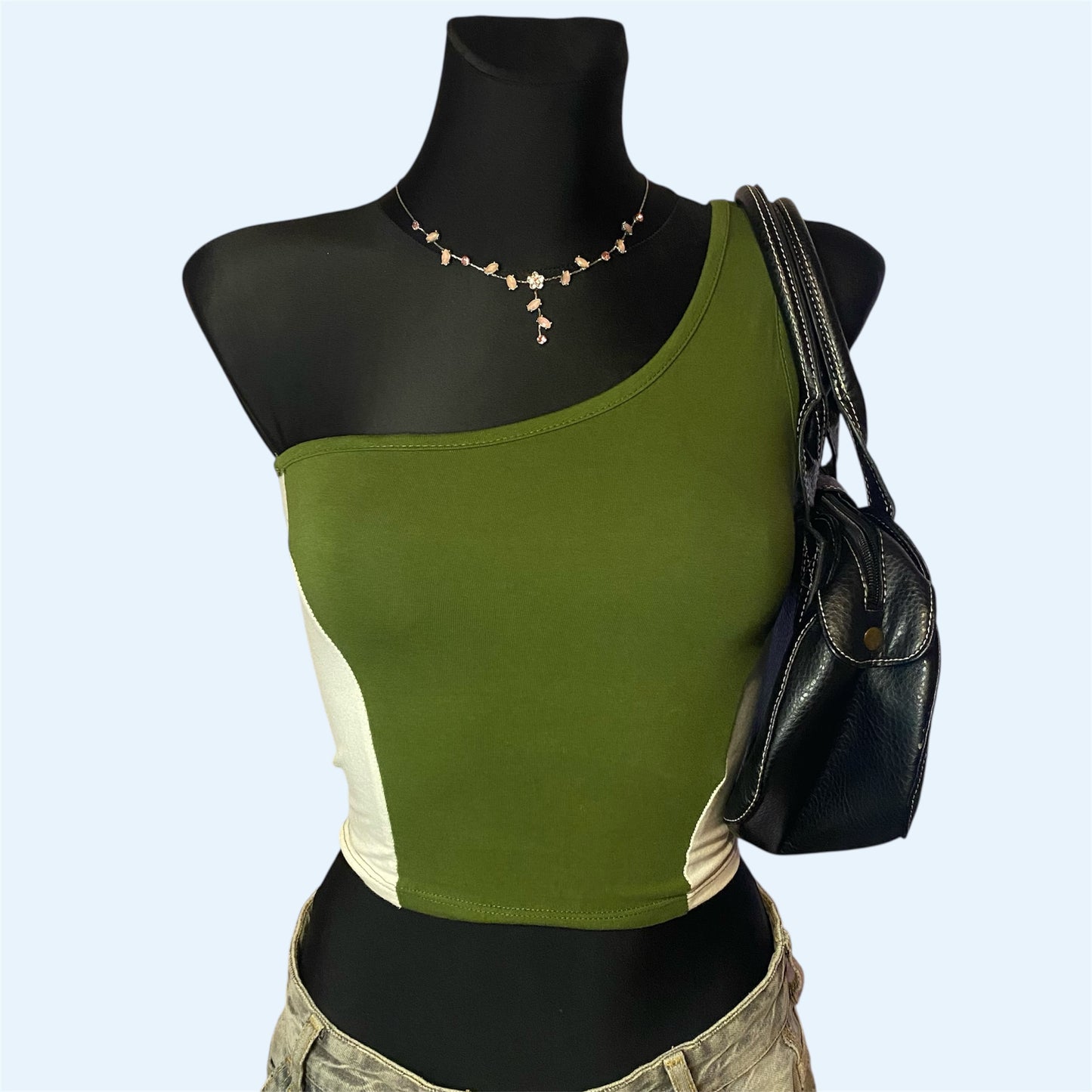 One-shoulder olive green top