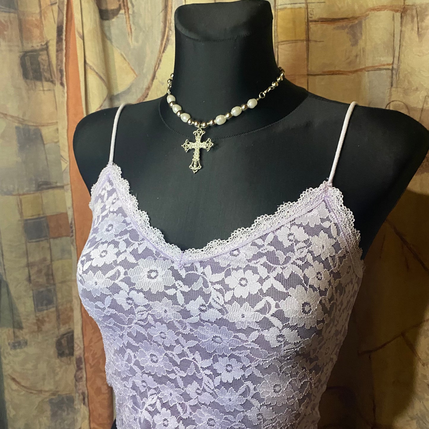 Lilac floral mesh top