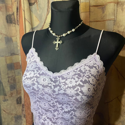 Lilac floral mesh top