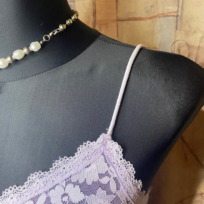 Lilac floral mesh top