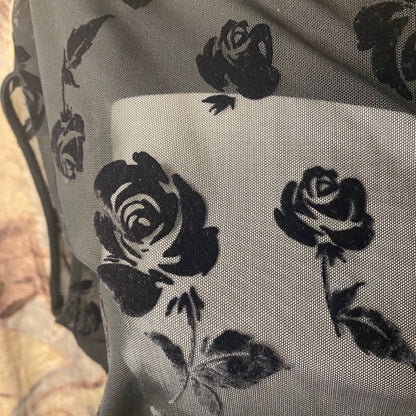 Off-shoulder floral mesh top