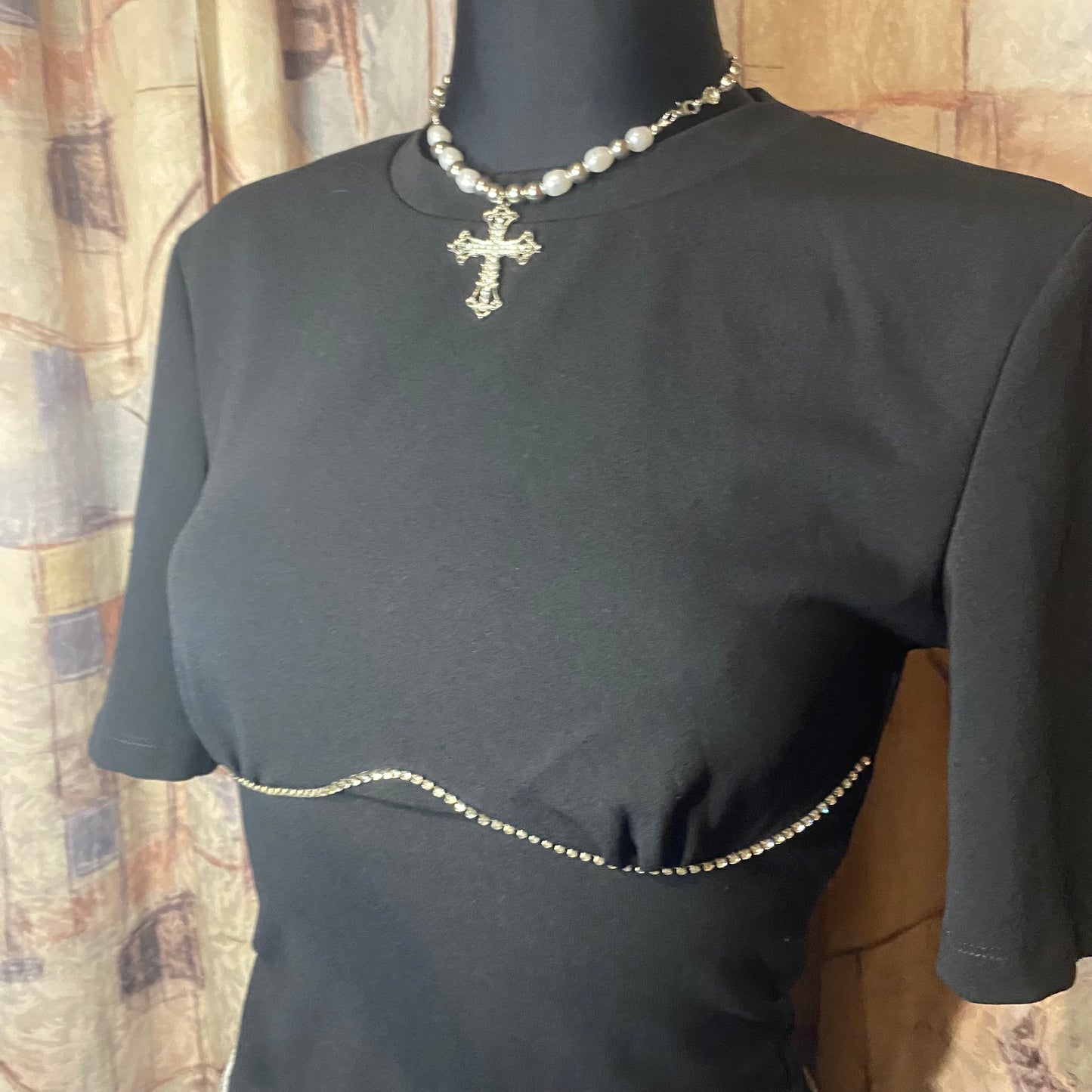 Black t-shirt with rhinestone details
