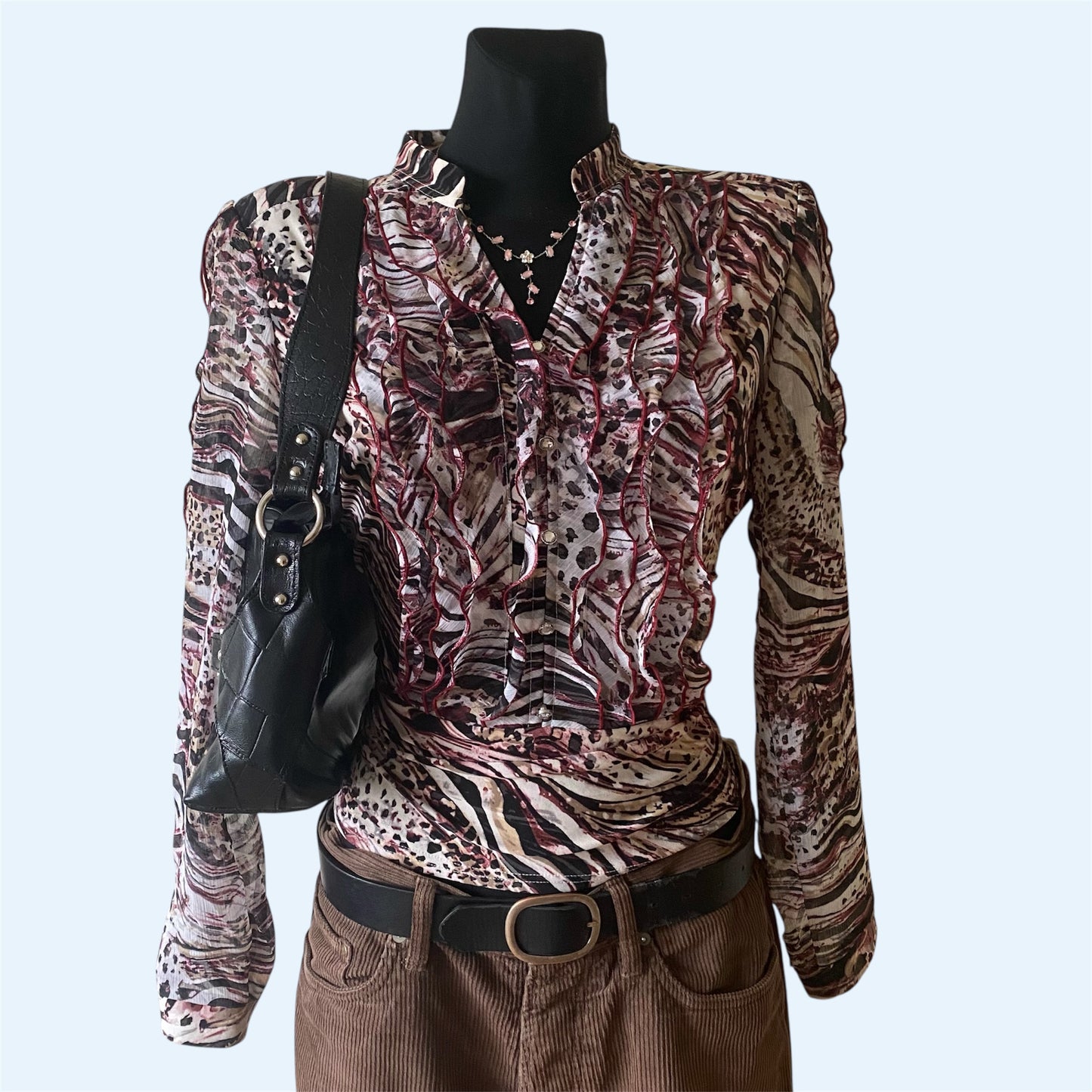 Vintage patterned and ruffled blouse