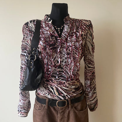 Vintage patterned and ruffled blouse