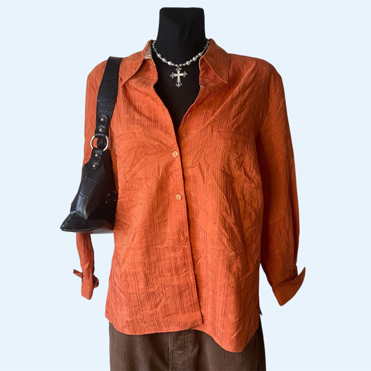 60s style vintage button-up orange blouse
