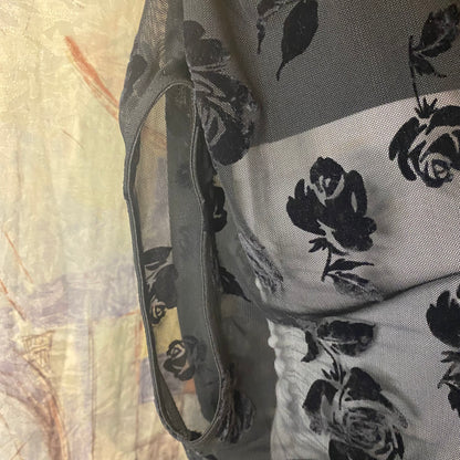 Off-shoulder floral mesh top