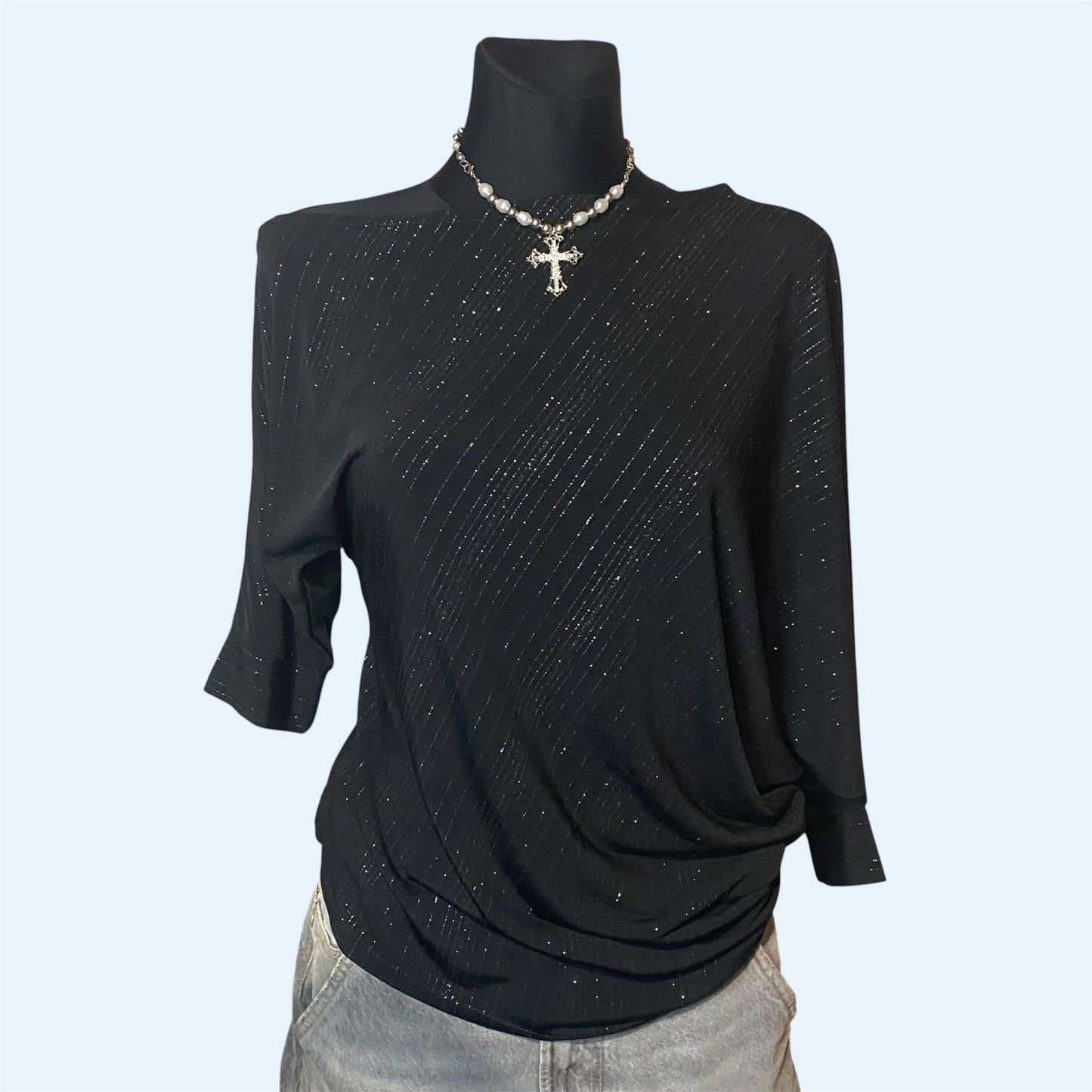 Off-shoulder black sparkly top