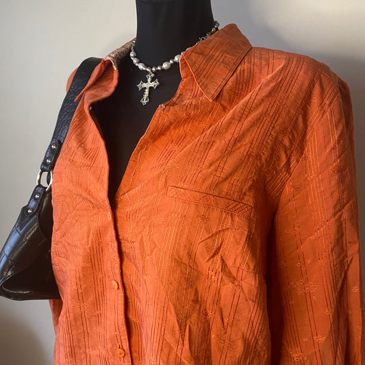60s style vintage button-up orange blouse