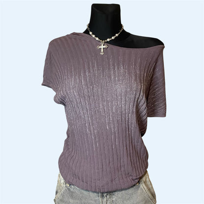 Vintage look purple off-shoulder blouse