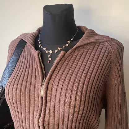 Brown knit zip-up jacket